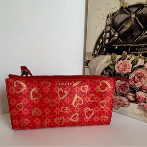 Coach Red and Gold Heart Print wristlet